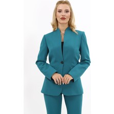 Kendinden Dik Yakalı Ceket-Petrol