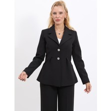 Erkek Yaka Önleri Pileli Ceket-Siyah