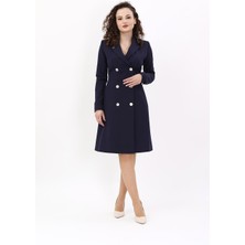 Erkek Yaka Kuruvaze Uzun Kol Elbise-Lacivert