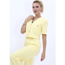V Yaka  Kısa Ceket-Sarı