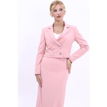 Erkek Yaka Kuruvaze Kısa Ceket-Pudra