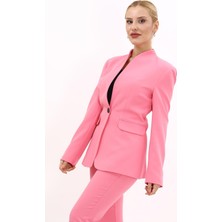 Kendinden Dik Yakalı Ceket-Pembe