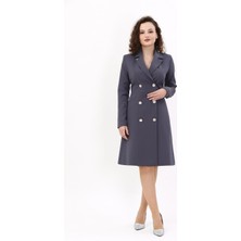 Erkek Yaka Kuruvaze Uzun Kol Elbise-Füme