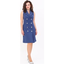 Erkek Yaka Kuruvaze Elbise-Indigo