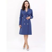 Erkek Yaka Kuruvaze Uzun Kol Elbise-Indigo