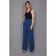 Duble Paça Yüksek Bel Pantolon-Indigo