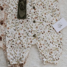 Çiçek Detay Bandanalı Oversize Keten Kız Bebek Tulum