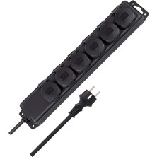 6 Lı Priz Dağıtıcı, Dış Mekan Priz (2 M Kablo, Şantiye Kullanımı ve Açık Havada Sürekli Kullanım Için, IP44, Vde Uyarınca) Siyah