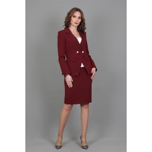 Kruvaze Çapraz Ceket & Kalem Etek Takım-Bordo