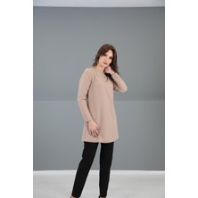 Sıfır Yaka Uzun Kol Bluz-Taş