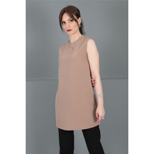 Sıfır Yaka Kolsuz Bluz-Taş