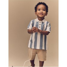 Next Baby Pamuklu Mavi Çizgili Kısa Kollu Polo Thsirt Şort Alt Üst Takım