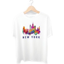Felix Dies Beyaz Oversize Kalıp Newyork Baskılı Unisex T-Shirt