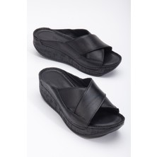 The Dortex Shoes DRTTERY02  Deri Yüksek Ökçeli Kenarları Dikişli Yumuşak Tam  Terlik