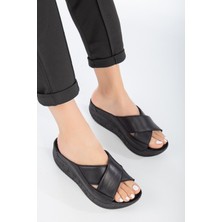 The Dortex Shoes DRTTERY02  Deri Yüksek Ökçeli Kenarları Dikişli Yumuşak Tam  Terlik
