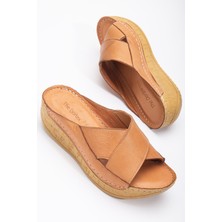 The Dortex Shoes DRTTERY02  Deri Yüksek Ökçeli Kenarları Dikişli Yumuşak Tam  Terlik