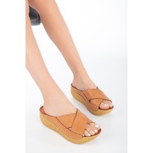 The Dortex Shoes DRTTERY02  Deri Yüksek Ökçeli Kenarları Dikişli Yumuşak Tam  Terlik
