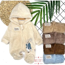 Miraylife 3-6-9-12 Ay Rabbit Tavşan Nakışlı Fermuar Kapamalı Patikli Tüylü Erkek Bebek Tulumu