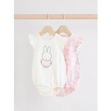 Next Baby  Pamuklu Pembe Tavşan Desenli 2'li Romper  Et