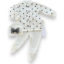 Narnuga Miraylife 3-6-9-12 Ay Puantiyeli Şapkalı Çıtçıt Kapamalı Patikli 3lü Kız Bebek Takımı