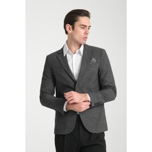 Loreo Erkek Siyah Poliviskon Kumaş Yarım Astarlı Mono Yaka Slim Fit Blazer Ceket