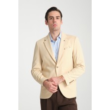 Marcio Erkek  Bej Pamuk Karışımlı Esneyen Kumaş Mono Yaka Slim Fit Spor Blazer Ceket