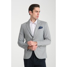 Marcio Erkek  Gri Pamuk Karışımlı Esneyen Kumaş Mono Yaka Slim Fit Spor Blazer Ceket