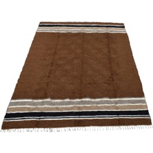 Kilim Antik El Dokuma Yün Çizgili Çift Kişilik Tiftik Siirt Battaniyesi 0034 - Yeni - Kahverengi