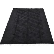 Kilim Antik El Dokuma Yün Tek Renk Çift Kişilik Tiftik Siirt Battaniyesi 0043 - Yeni - Siyah