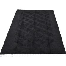 Kilim Antik El Dokuma Yün Tek Renk Çift Kişilik Tiftik Siirt Battaniyesi 0043 - Yeni - Siyah