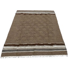 Kilim Antik El Dokuma Yün Çizgili Dikişsiz Çift Kişilik Tiftik Siirt Battaniyesi 0032 - Yeni - Açık Kahverengi