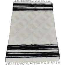 Kilim Antik El Dokuma Yün Çizgili Tiftik Siirt Battaniyesi 0028 - Yeni - Beyaz