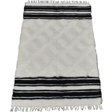 Kilim Antik El Dokuma Yün Çizgili Tiftik Siirt Battaniyesi 0028 - Yeni - Beyaz