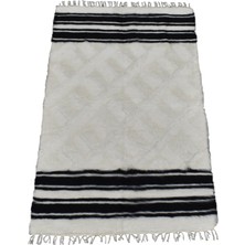 Kilim Antik El Dokuma Yün Çizgili Tiftik Siirt Battaniyesi 0028 - Yeni - Beyaz