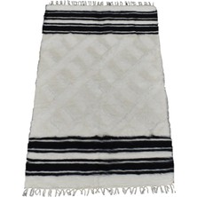 Kilim Antik El Dokuma Yün Çizgili Tiftik Siirt Battaniyesi 0028 - Yeni - Beyaz