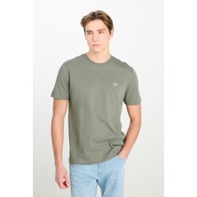 Regular Fit Normal Kesim Bisiklet Yaka Pamuklu Haki Tişört