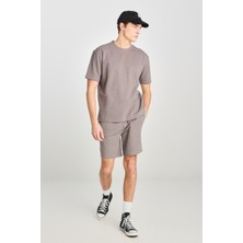 Relaxed Fit Geniş Kesim Normal Bel Pamuklu Gri Sweatşort