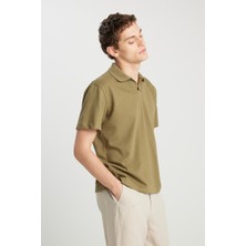 Relaxed Fit Geniş Kesim Haki Polo Tişört