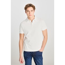%100 Pamuk Regular Fit Normal Kesim Ekru Polo Yaka Tişört