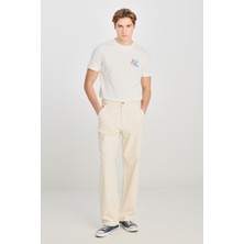 %100 Pamuk Carpenter Fit Geniş Kesim Ekru Denim Jean Pantolon