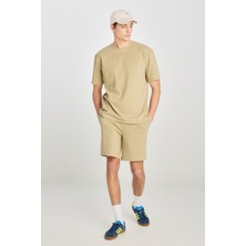 Relaxed Fit Geniş Kesim Normal Bel Pamuklu Açık Yeşil Sweatşort