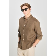 Regular Fit Normal Kesim Haki Keten Gömlek