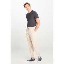 Regular Fit Normal Kesim Ribanalı Paça Taş Rengi Jogger Pantolon