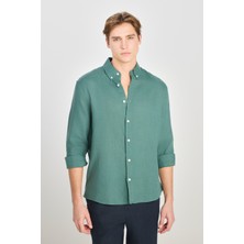 Regular Fit Normal Kesim Yeşil Keten Gömlek