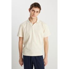 Relaxed Fit Geniş Kesim Açık Sarı Polo Yaka Tişört