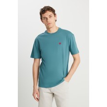 %100 Pamuk Relaxed Fit Geniş Kesim Minimal Logo Lacivert Tişört