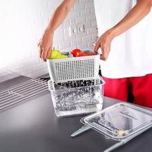 Arar Home 2'li 5 Litre Süzgeçli Bölmeli Organizer Buzdolabı Hava Geçirmez Saklama Kabı