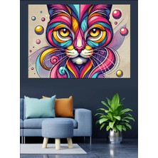 Soyut Kedi Sanatı Dekoratif Kanvas - Mdf Ahşap Tablo