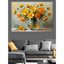 Sarı Çiçek Vazosu Dekoratif Kanvas - Mdf Ahşap Tablo