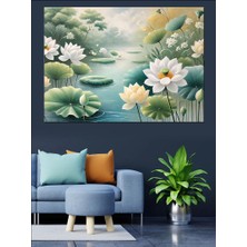 Nilüfer Çiçekleri Bahçesi Dekoratif Kanvas - Mdf Ahşap Tablo